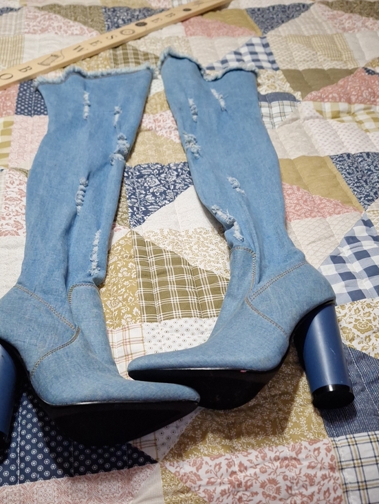 Cape Robbin Shoes - Cape Robbin Denim Over-the-Knee Barrel Rd Heel Boots - Light Blue